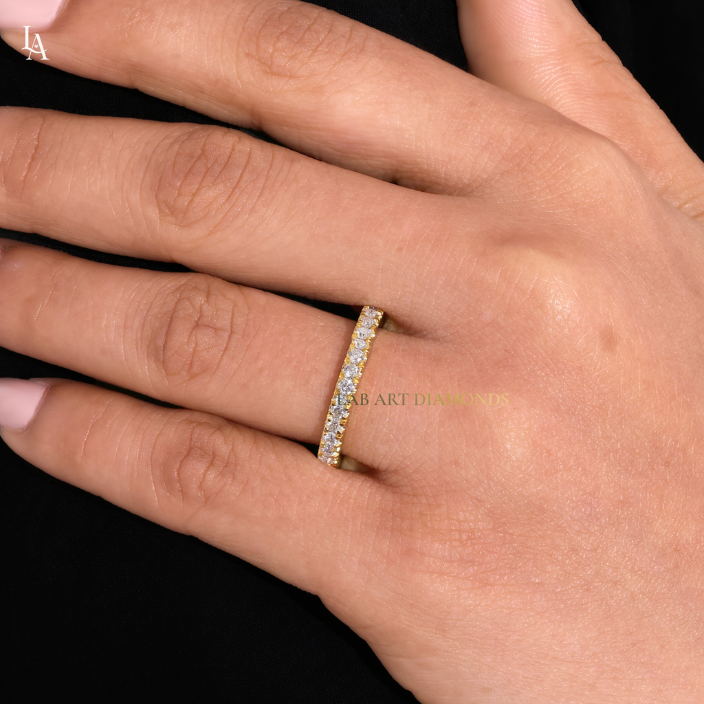 Round Cut Half Pave Eternity Band
