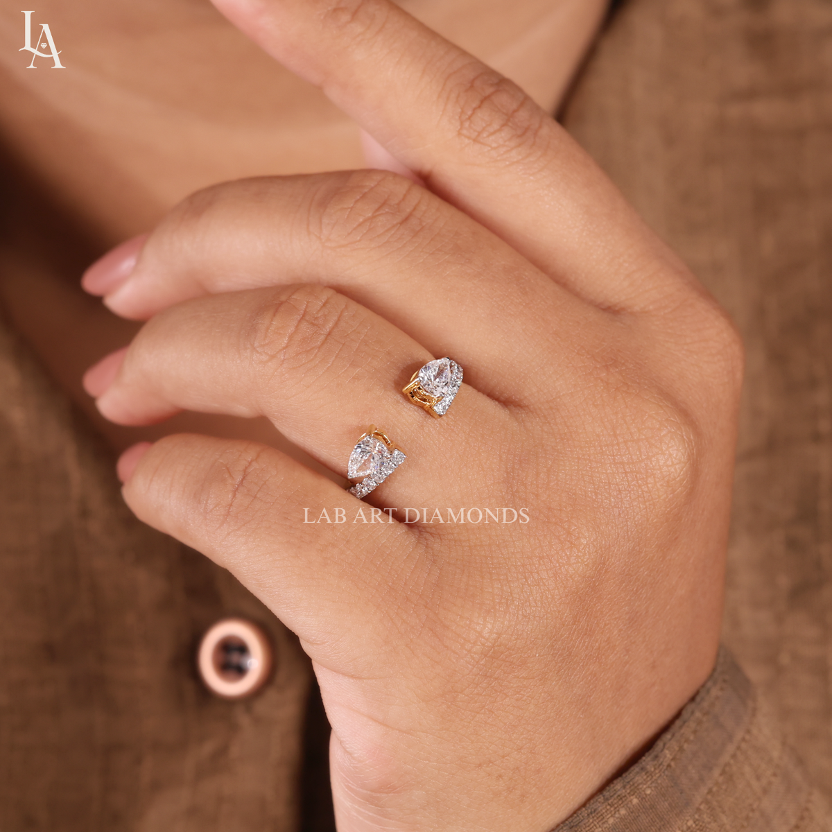 Pear Cut Open Cuff Toi et Moi Two Stone Ring