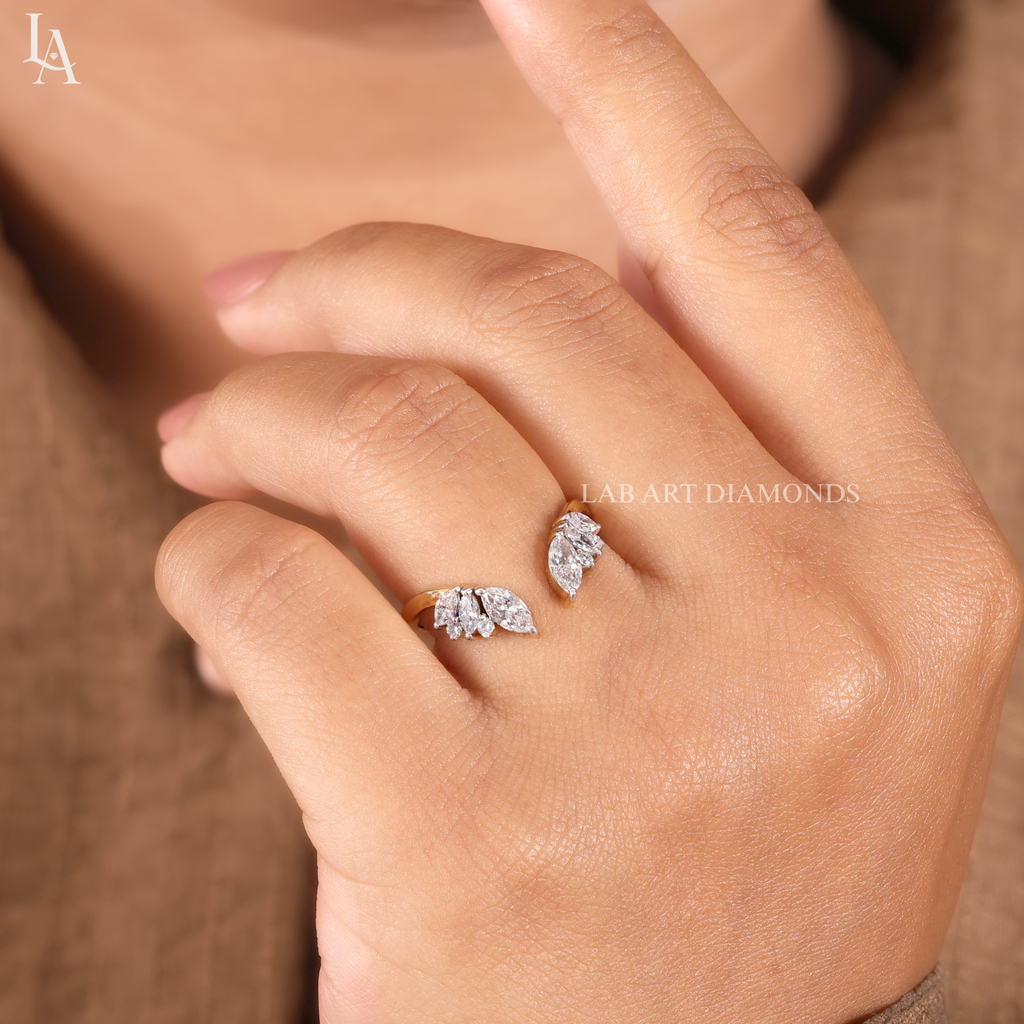 Marquise Cluster Open Leaf Wrap Band