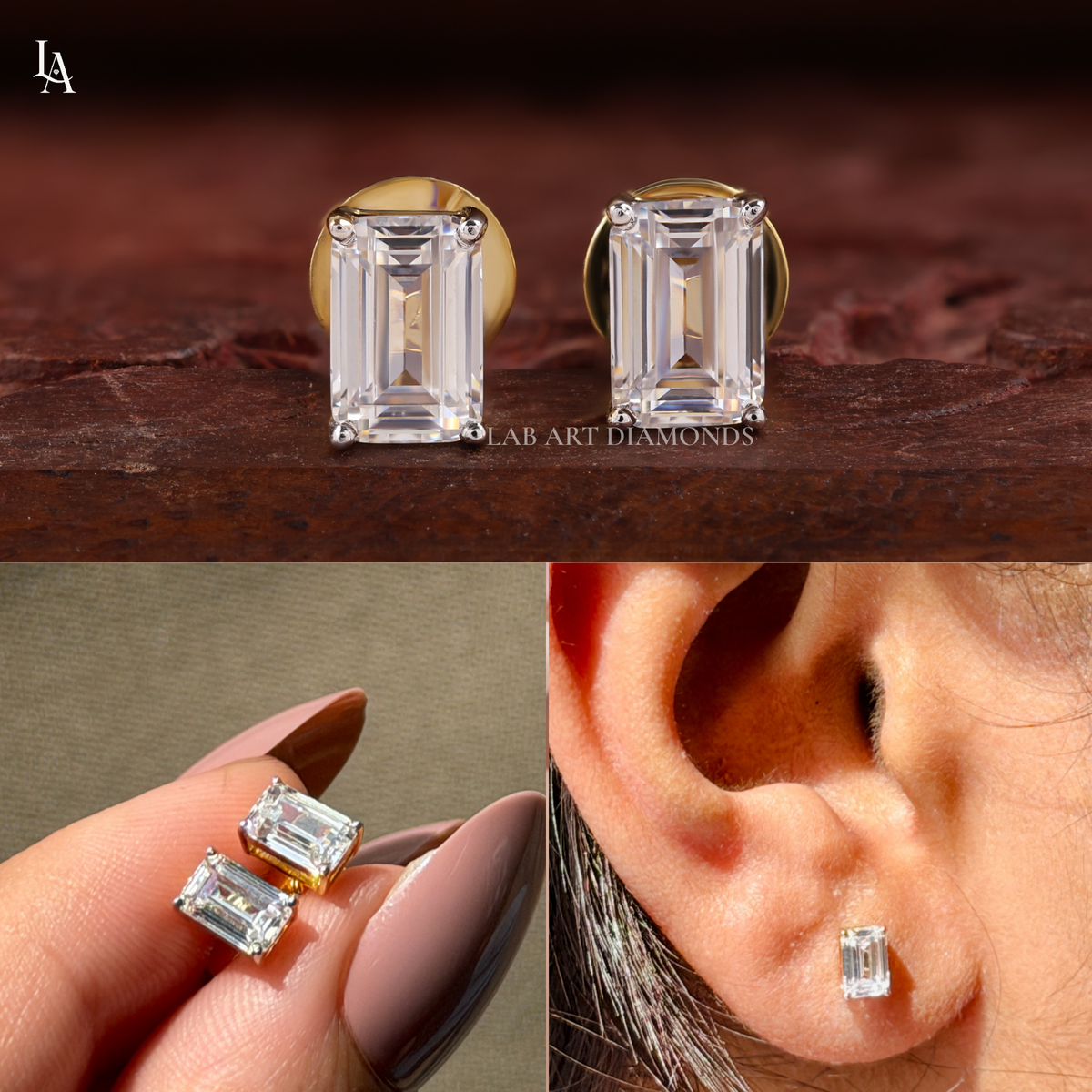 Emerald Cut Stud Earrings