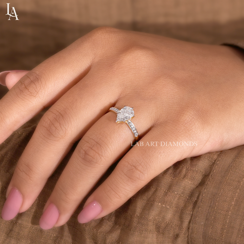 Pear Cut Tapered Pave Band Engagement Ring