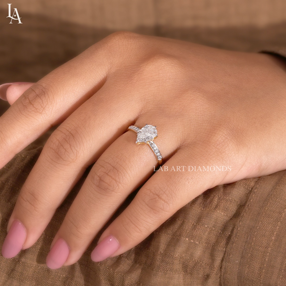 Pear Cut Tapered Pave Band Engagement Ring