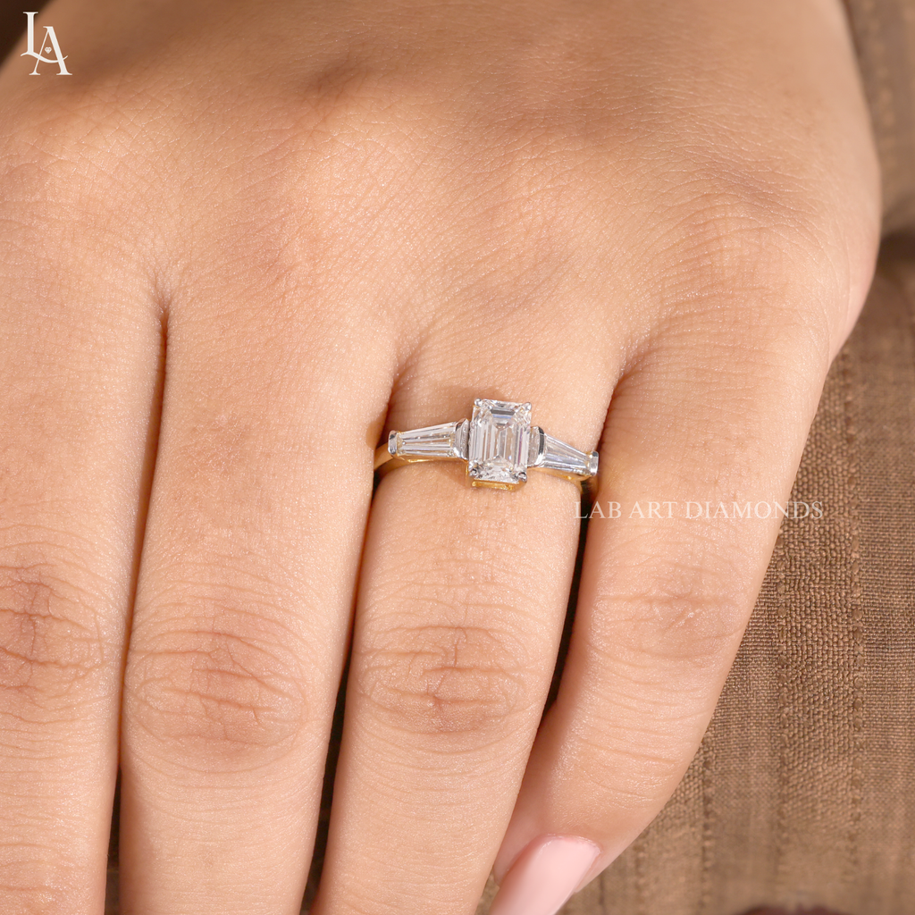 Emerald Cut Three Stone Engagement Ring