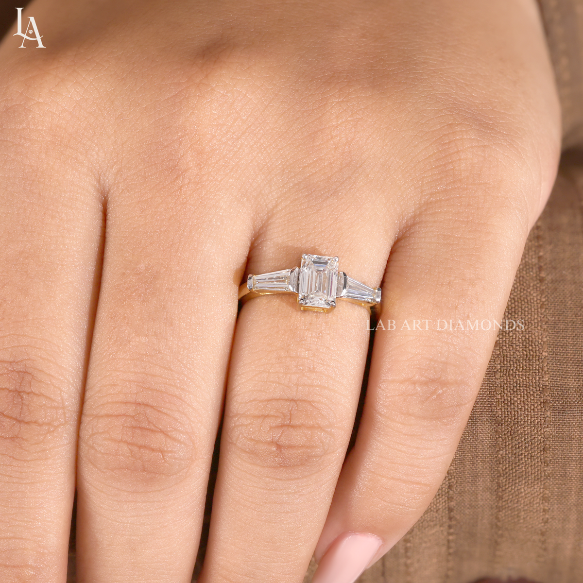 Emerald Cut Three Stone Engagement Ring
