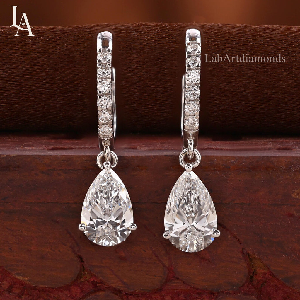Pear Cut Lab Grown Diamond Drop Earrings