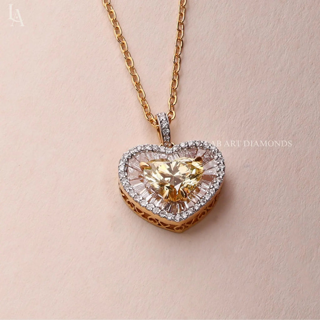 Heart Cut Yellow Lab Grown Diamond Pendant Necklace