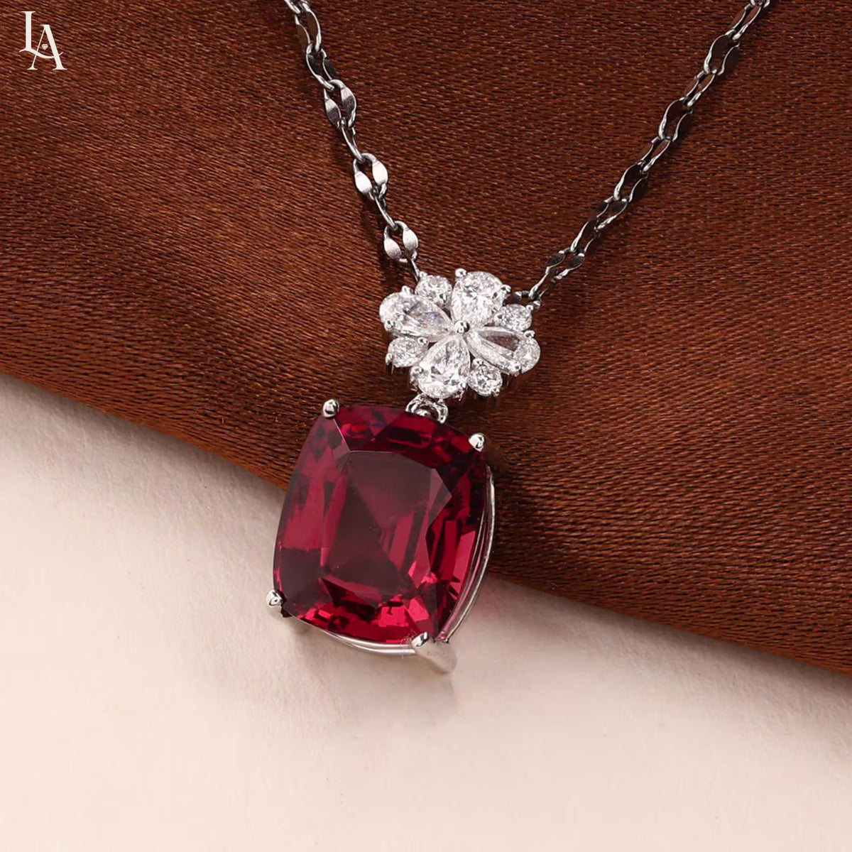 Cushion Cut Ruby Pendant Necklace