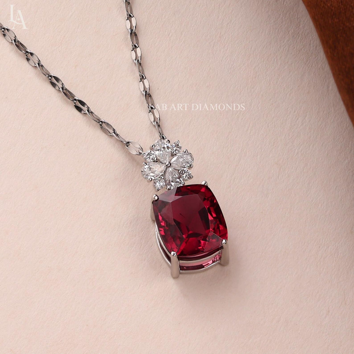 Cushion Cut Ruby Pendant Necklace