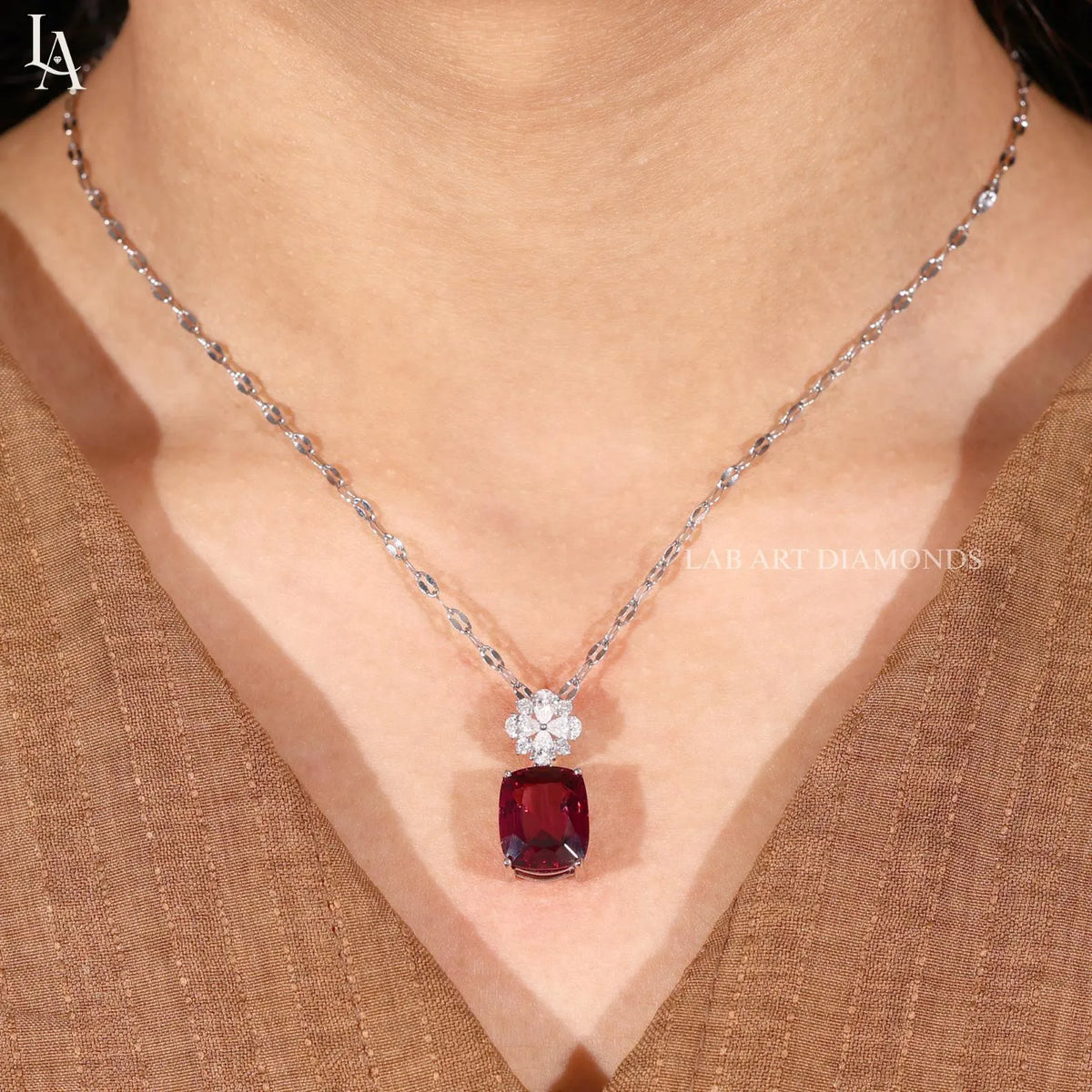 Cushion Cut Ruby Pendant Necklace