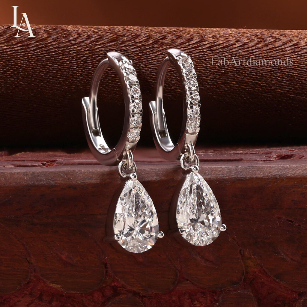 Pear Cut Lab Grown Diamond Drop Earrings