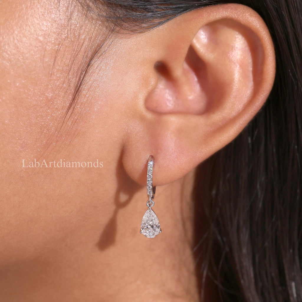 Pear Cut Lab Grown Diamond Drop Earrings