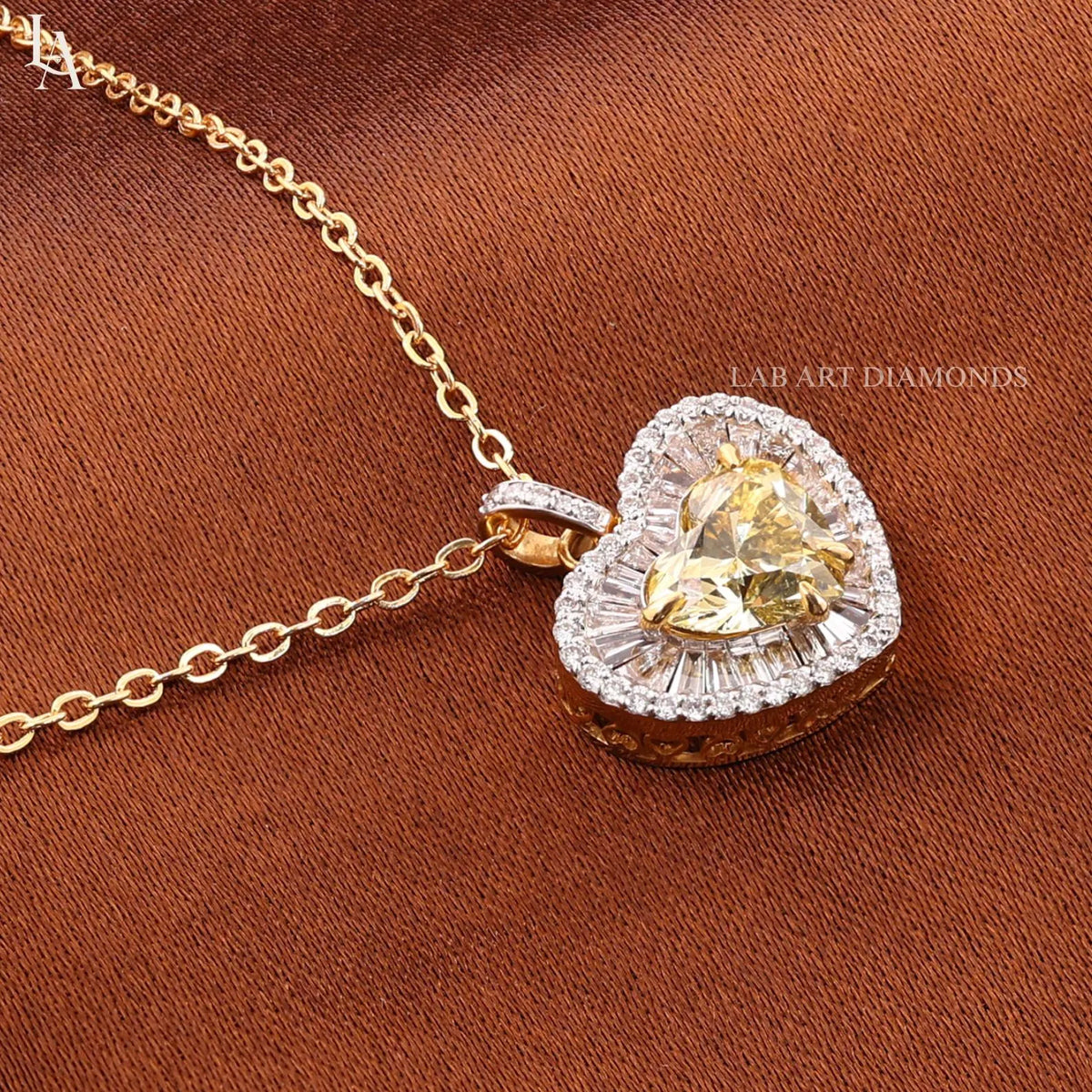 Heart Cut Yellow Lab Grown Diamond Pendant Necklace