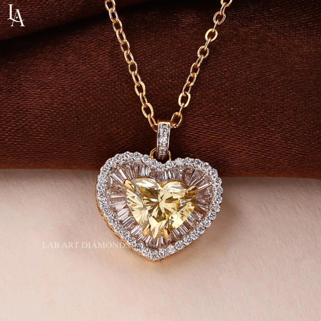 Heart Cut Yellow Lab Grown Diamond Pendant Necklace