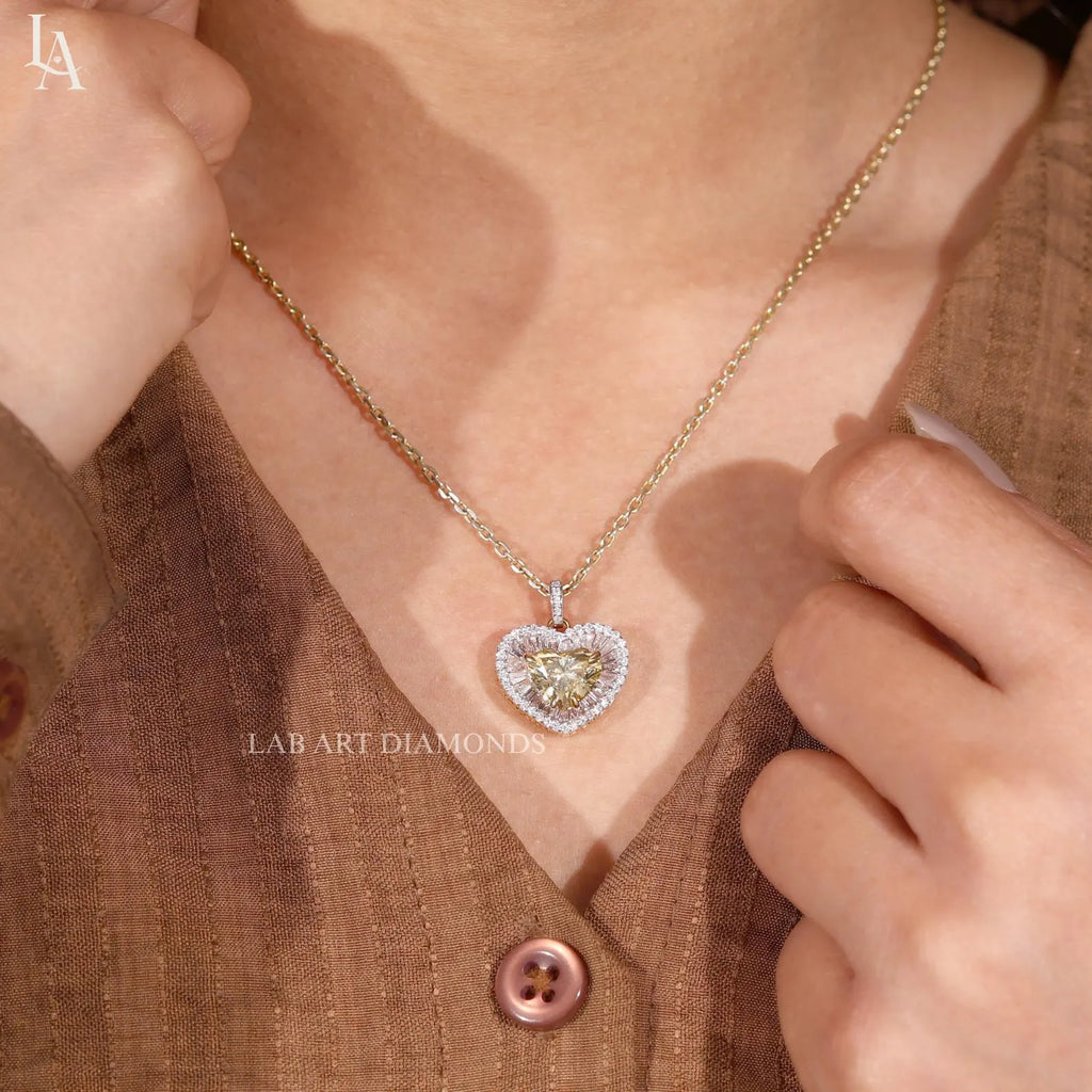 Heart Cut Yellow Lab Grown Diamond Pendant Necklace