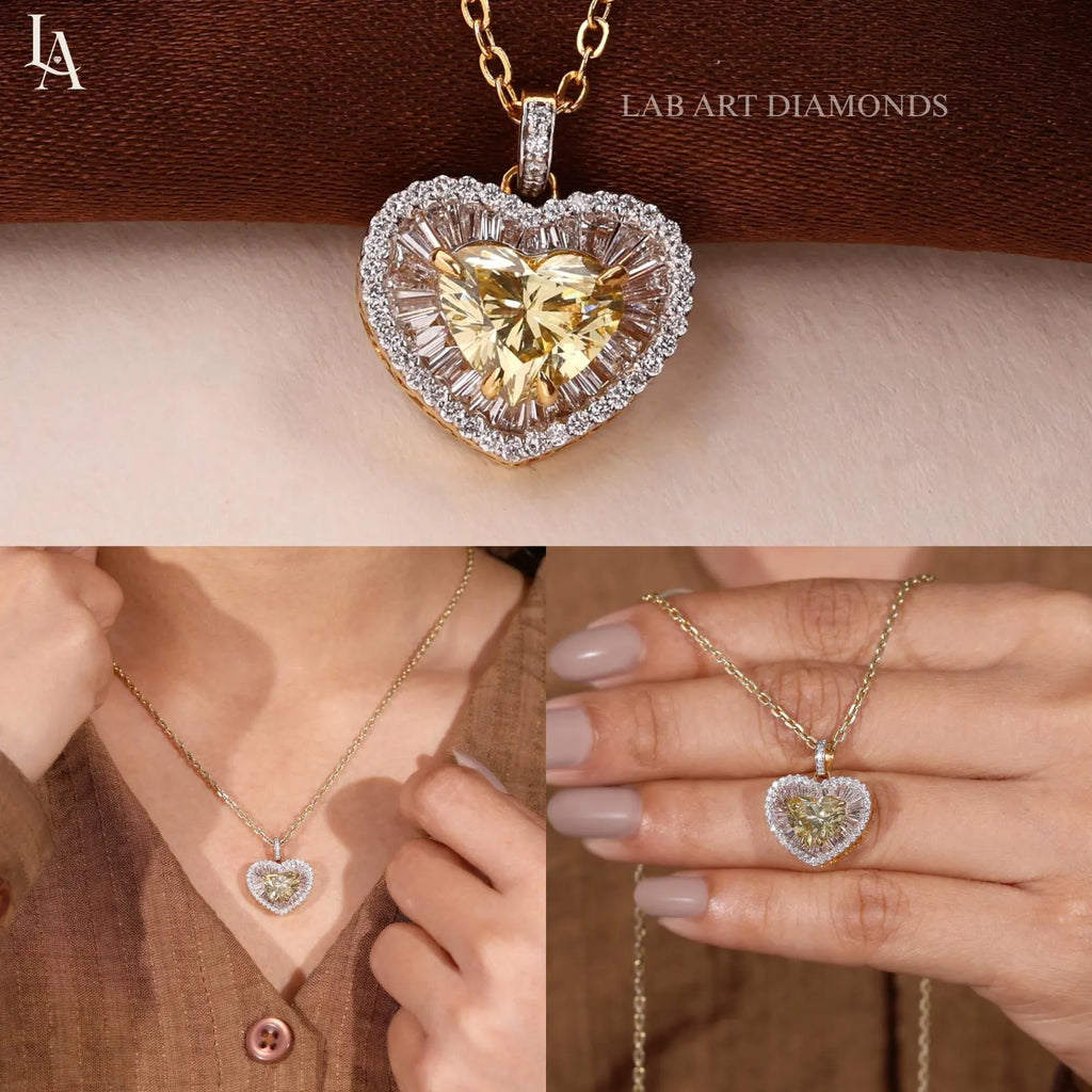 Heart Cut Yellow Lab Grown Diamond Pendant Necklace