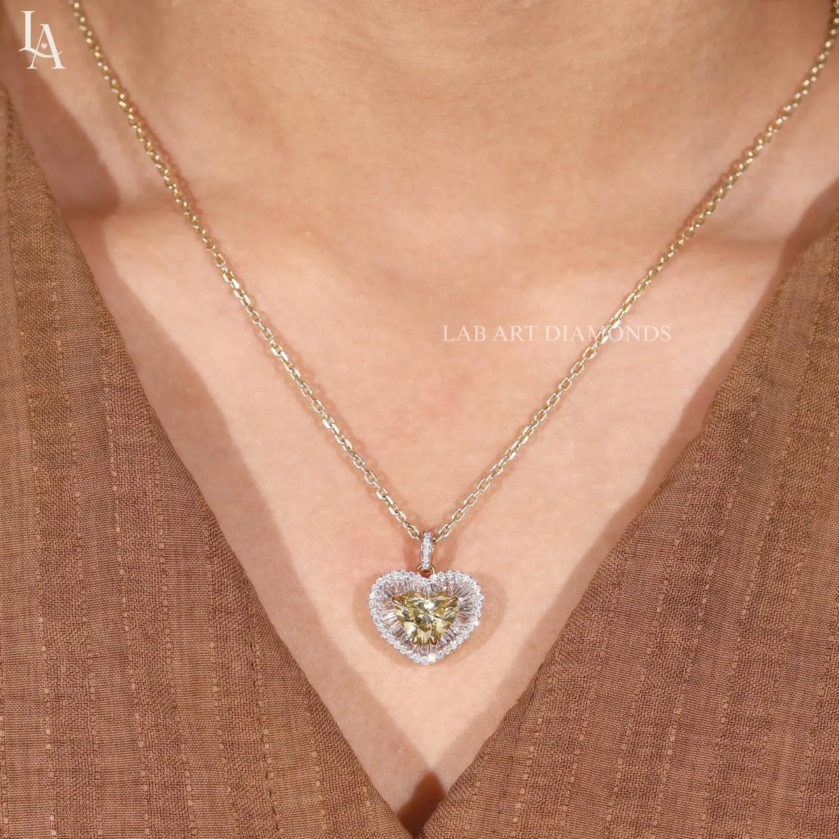 Heart Cut Yellow Lab Grown Diamond Pendant Necklace