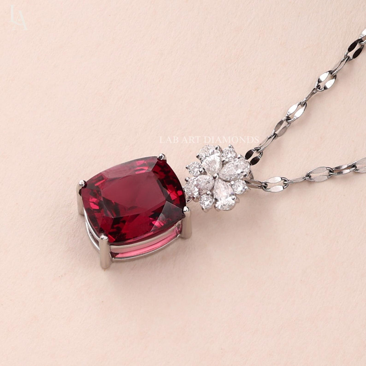 Cushion Cut Ruby Pendant Necklace