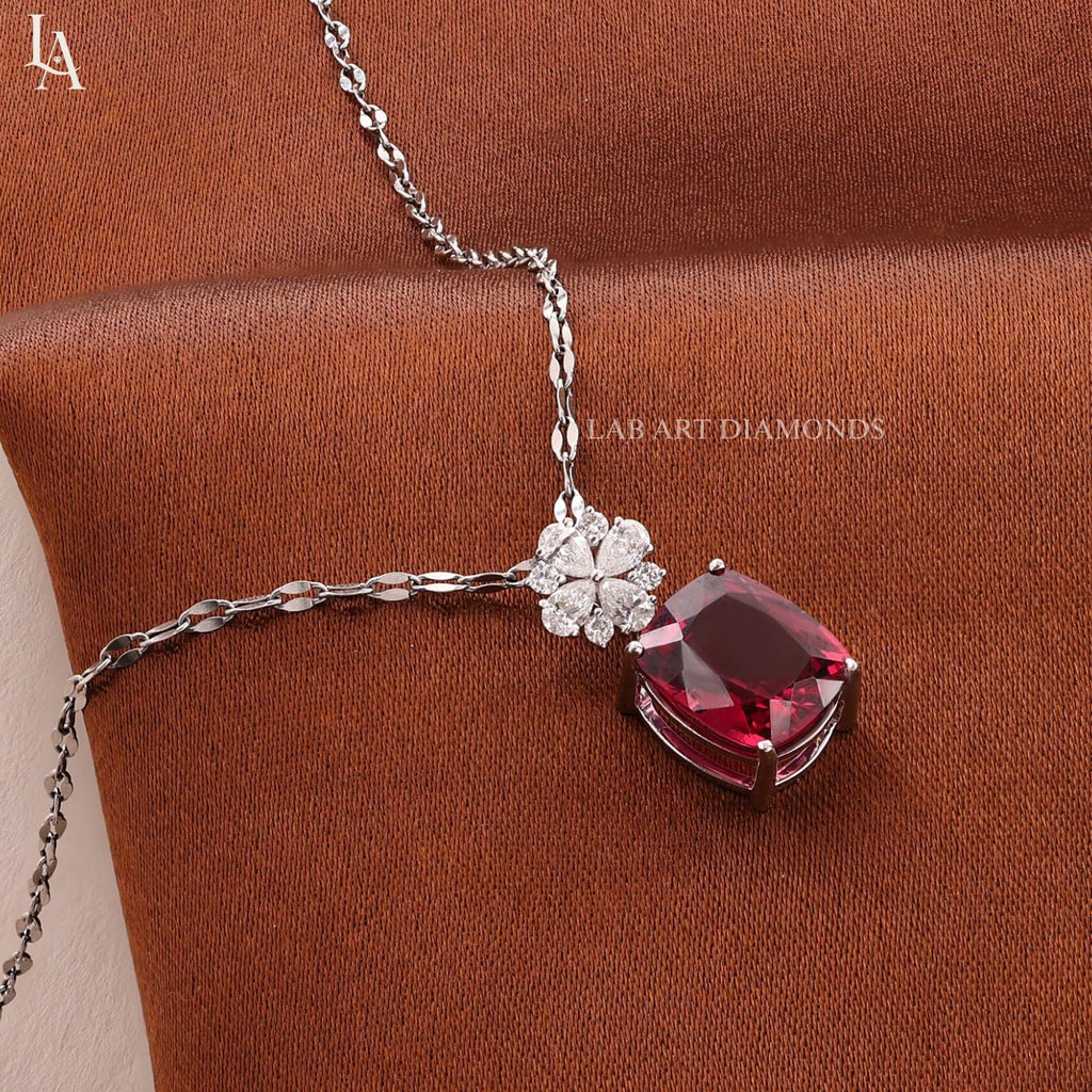 Cushion Cut Ruby Pendant Necklace