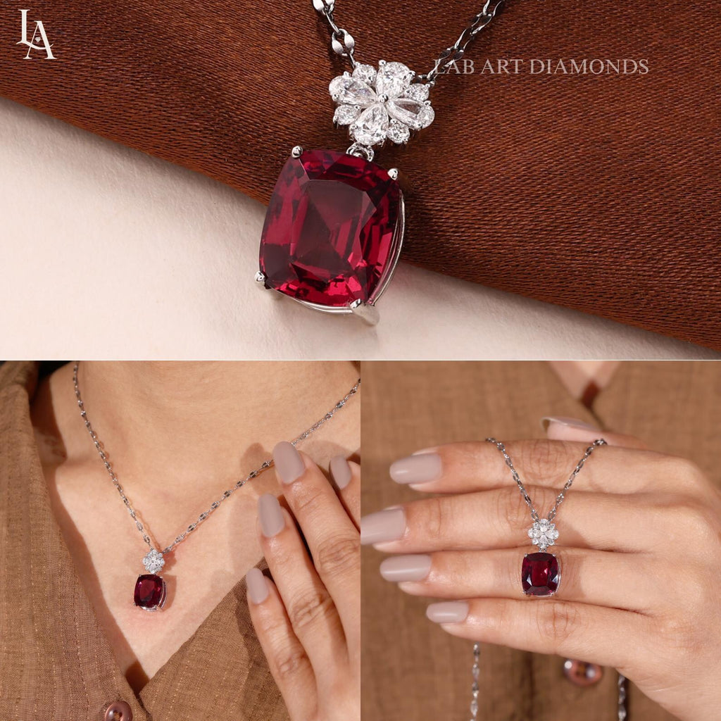 Cushion Cut Ruby Pendant Necklace