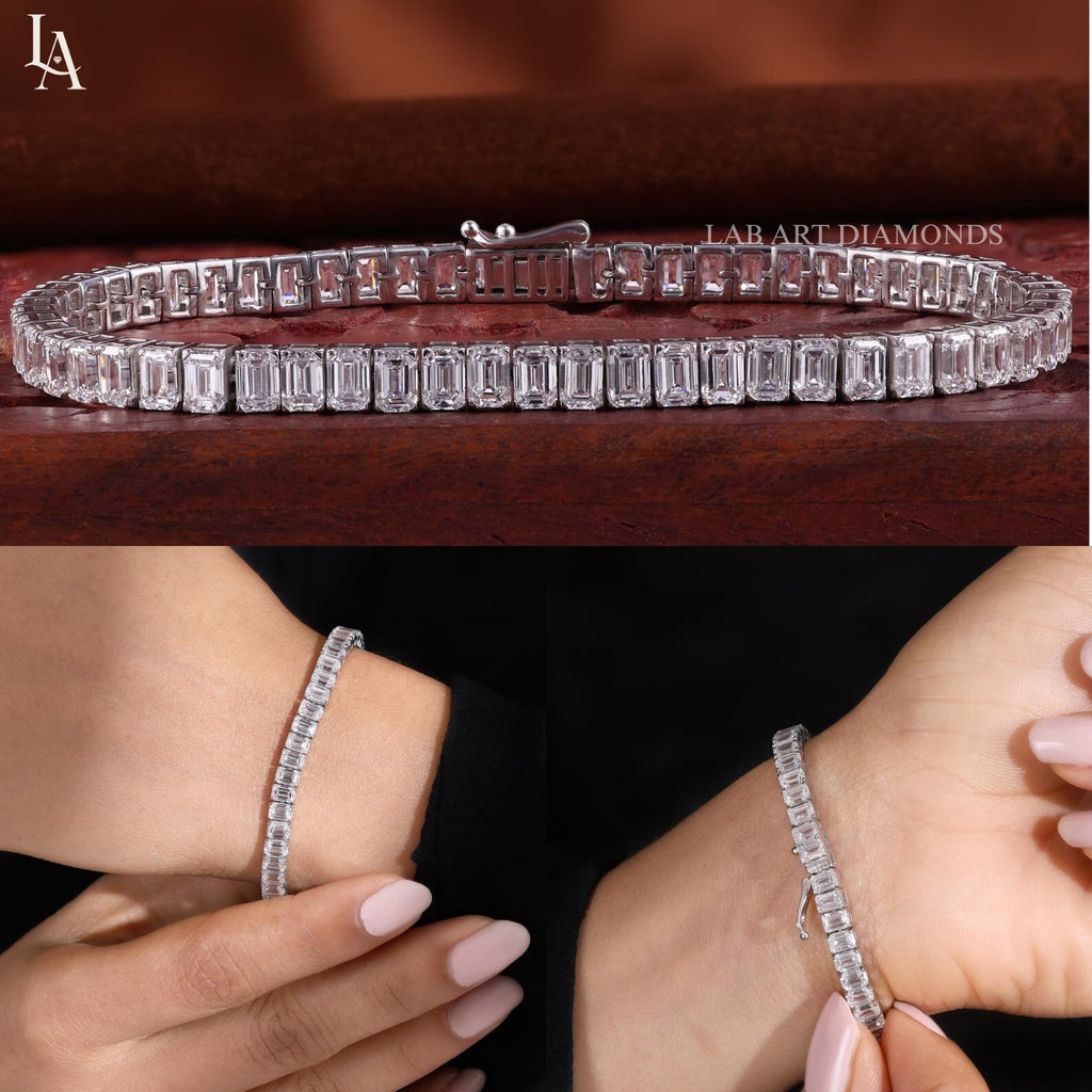 Emerald Cut Lab Grown Diamond Tennis Bracelet