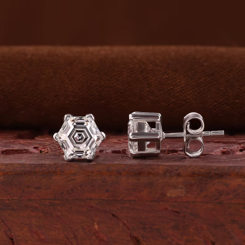 Hexagon Step Cut Stud Earrings