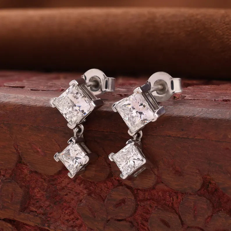 Princess Cut Dangle Drop Earrings