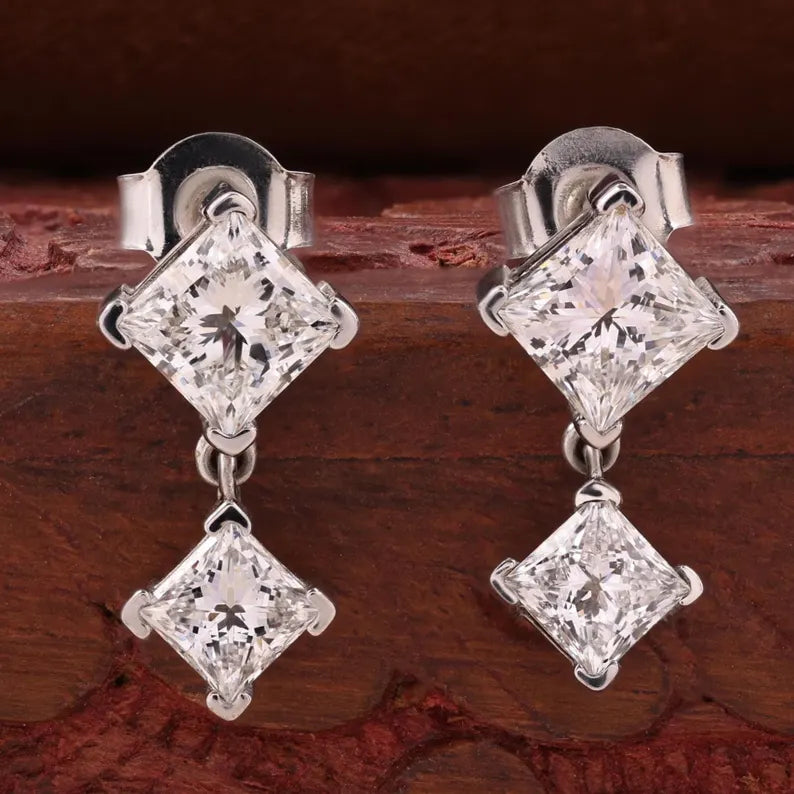 Princess Cut Dangle Drop Earrings