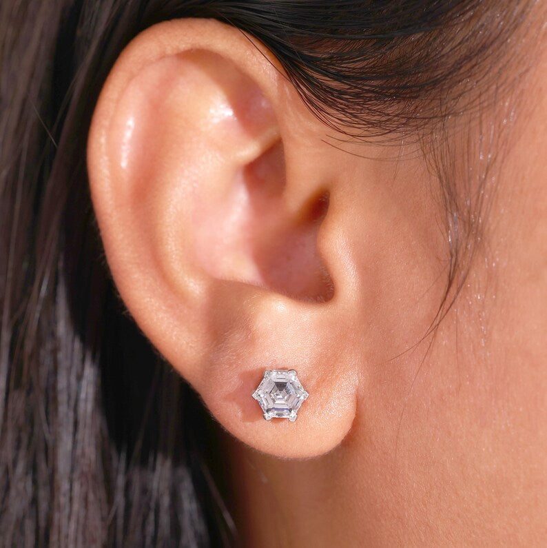 Hexagon Step Cut Stud Earrings