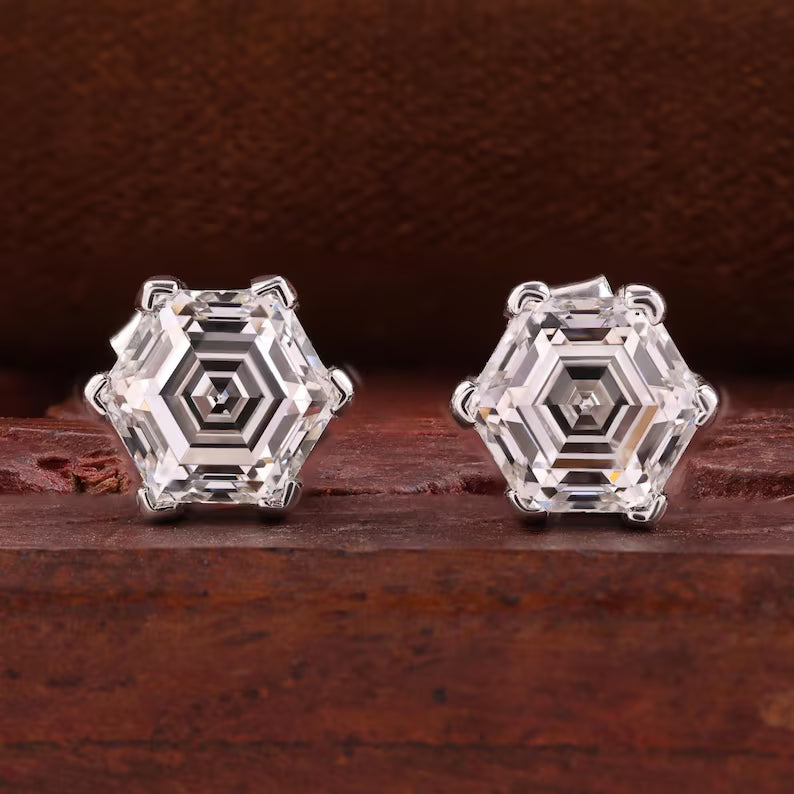 Hexagon Step Cut Stud Earrings