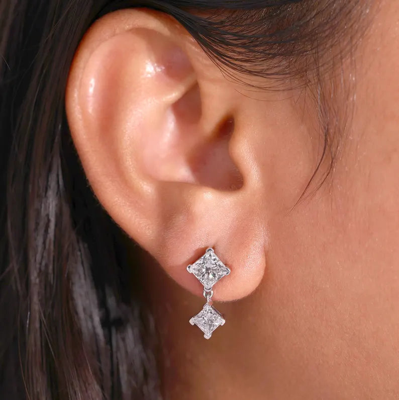 Princess Cut Dangle Drop Earrings