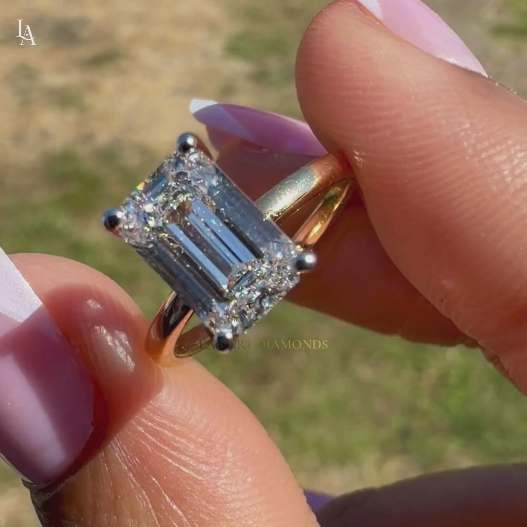 Elongated Emerald Cut Engagement Ring