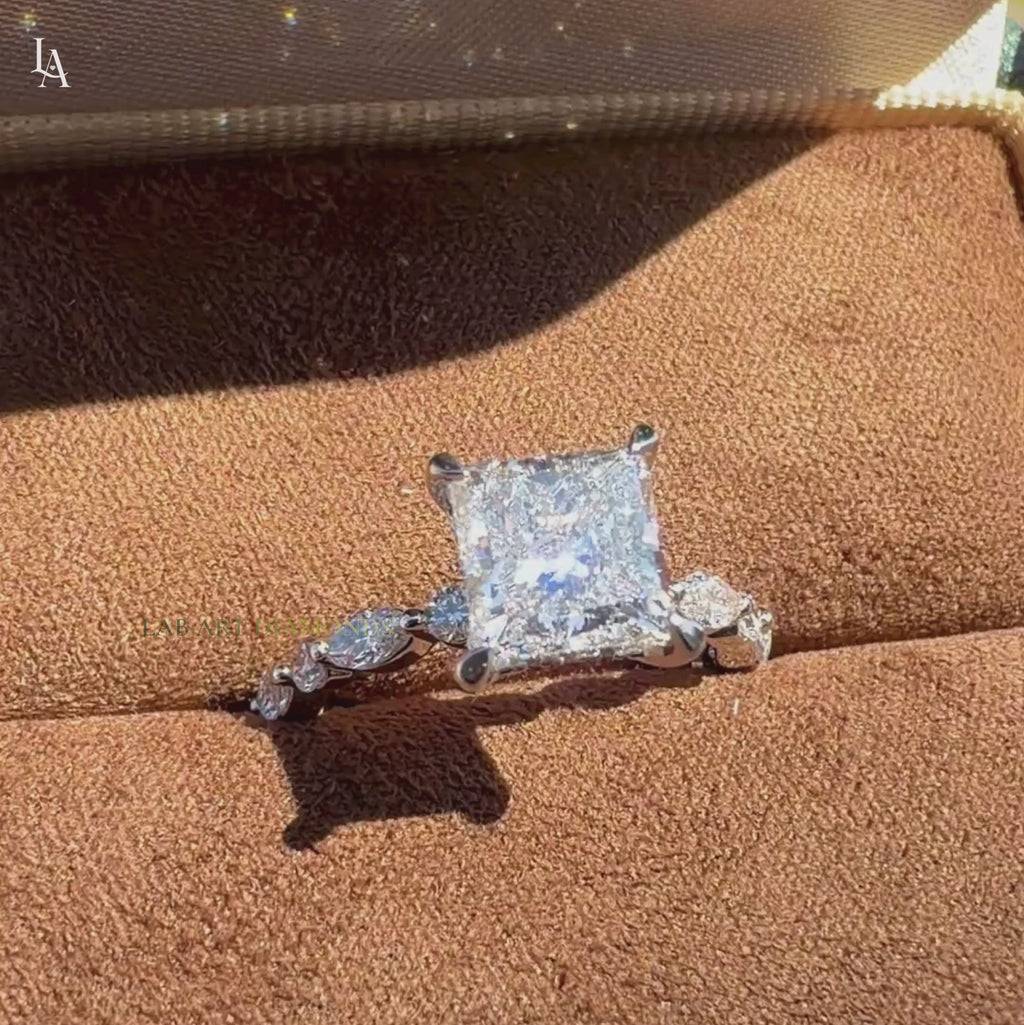 Princess Cut Hidden HaloCluster Engagement Ring