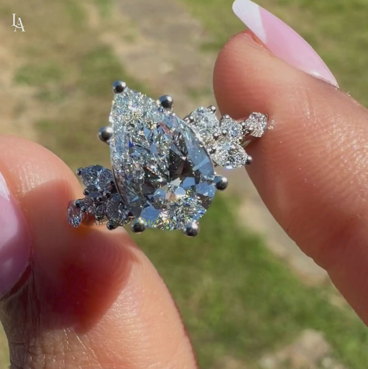 Pear Cut Cluster Engagement Ring
