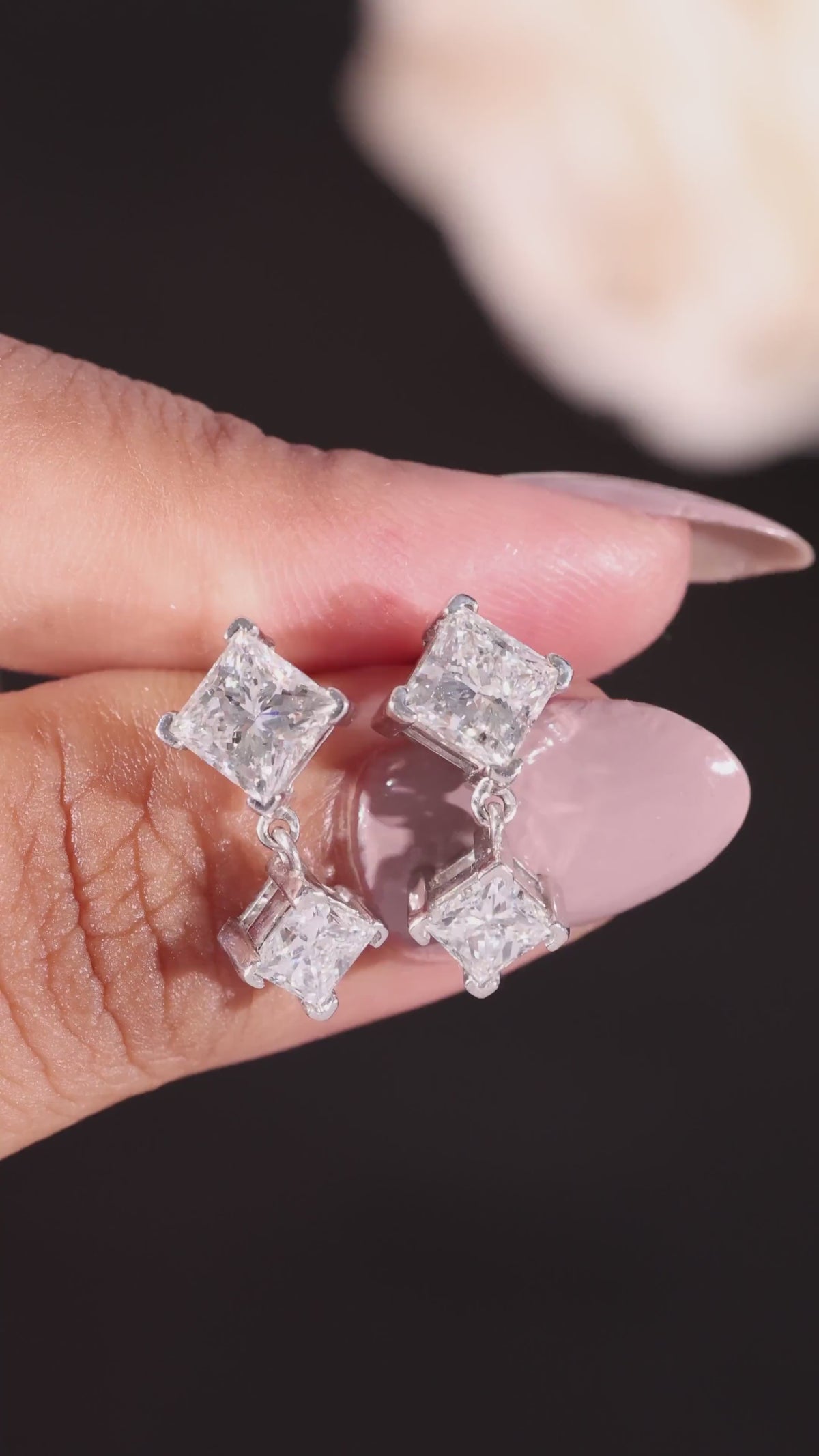 Princess Cut Dangle Drop Earrings