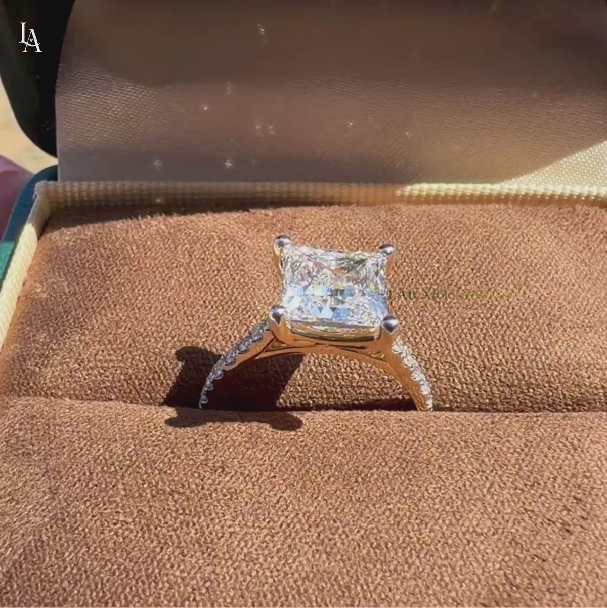 Princess Cut Pave Solitaire Engagement Ring