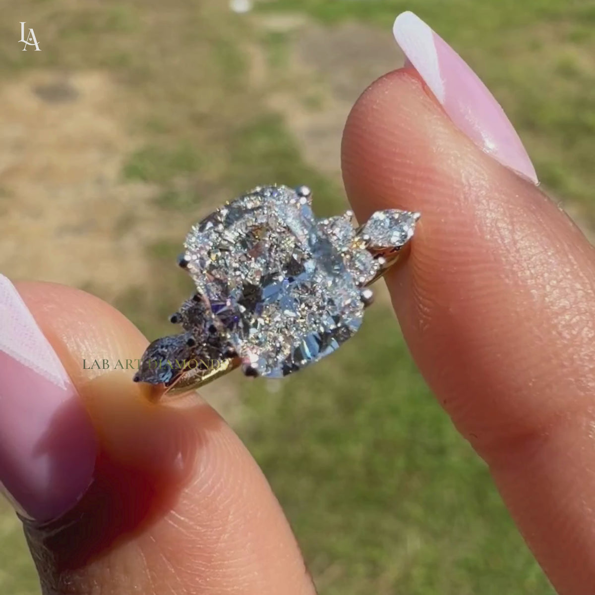 Cushion Cut Cluster Engagement Ring