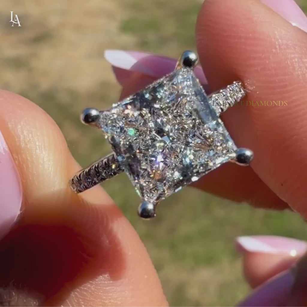 Princess Cut Pave Solitaire Engagement Ring