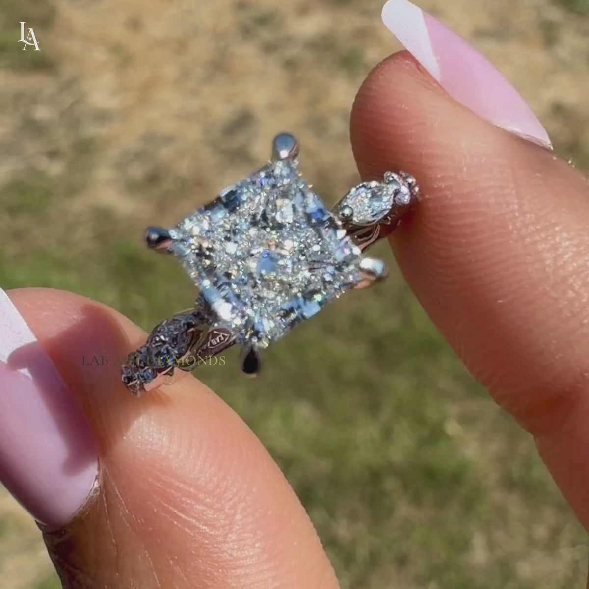 Princess Cut Hidden HaloCluster Engagement Ring